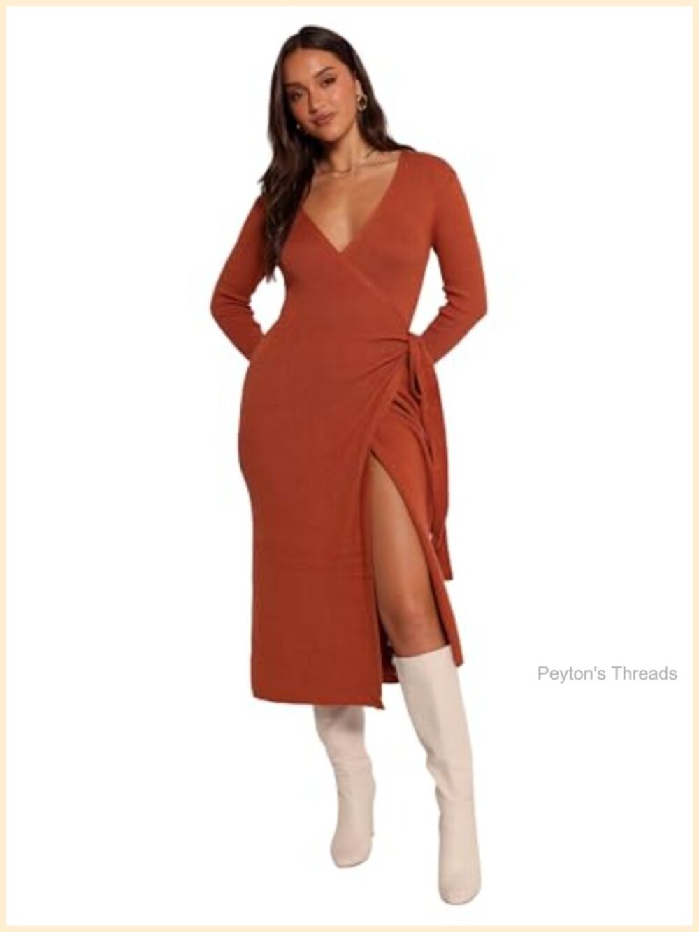 Petal & Pup Kellan Wrap Midi Dress V-Neck Long Sleeve Semi Formal
